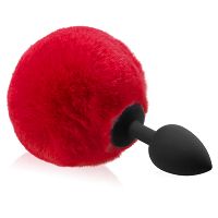 Czerwony silikonowy korek analny z pomponem  anal plug 12 cm - 78499392 - 2