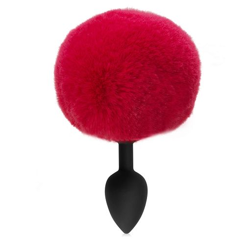 Czerwony silikonowy korek analny z pomponem  anal plug 12 cm - 78499392