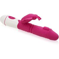 Dwusilnikowy wibrator z wypustkami stymulującymi i motylkiem do łechtaczki - 73249595 - 2