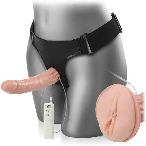 Pusta proteza powiększająca penisa strap-on z wibracjami i pochwą – 79551515