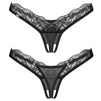 Obsessive Arrowel czarne otwarte stringi z koronką i regulacją - 72082643 - 4