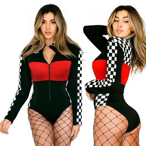 Zmysłowe body z suwakiem Racer Girl bielizna erotyczna - 76610698