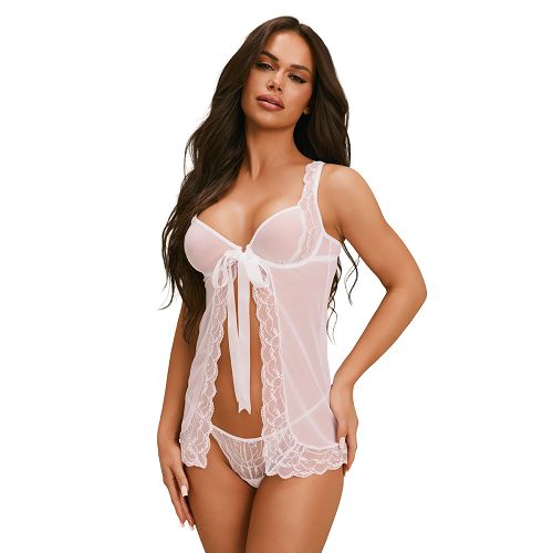 Obsessive Weddya biały zestaw babydoll + stringi bielizna ślubna - 76552439