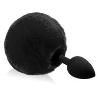 Czarny silikonowy korek analny z pomponem  anal plug 12 cm - 76666321 - 2