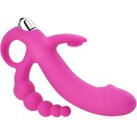 Wibrator g-spot z wypustką do łechtaczki i sondą analną do potrójnej stymulacji - 78501378 - 2