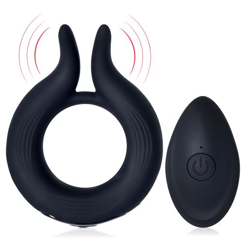 Czarny wibrujący pierścień erekcyjny z wypustkami 12 programów + pilot - 75303507