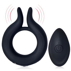 Czarny wibrujący pierścień erekcyjny z wypustkami 12 programów + pilot - 75303507
