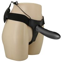 Czarny pas strap-on z wibrującym penisem 18,5 cm pegging - 78192200 - 2