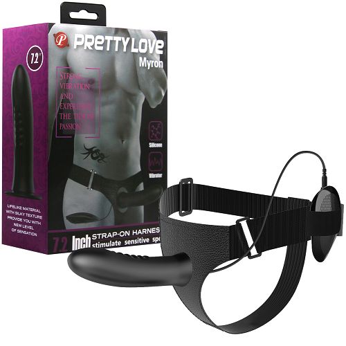 Czarny pas strap-on z wibrującym penisem 18,5 cm pegging - 78192200