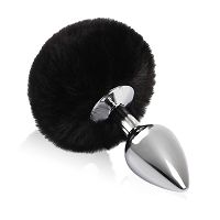 Srebrny korek z czarnym pomponem anal plug - 75539723 - 4