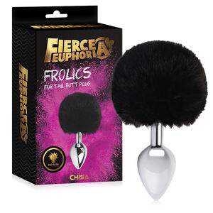 Srebrny korek z czarnym pomponem anal plug BDSM - 75539723