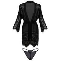 Kuszący czarny szlafrok Dkaren Anette bielizna - 78187040 - 4