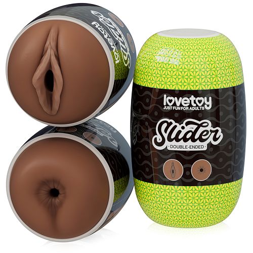Dwustronny masturbator dla mężczyzn brązowa pochwa i anus - 79099961