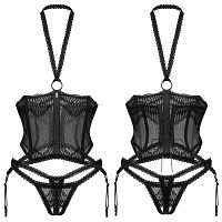 Obsessive Alliane czarny otwarty gorset z koronką + stringi - 73894294 - 6