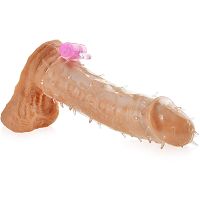 Miękka, żelowa nakładka na penisa z kolcami + wibrujący masażer łechtaczki - 76305301 - 2