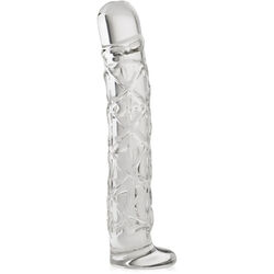 Szklane dildo z podstawką penis z pieszczącymi żłobieniami - 74653374