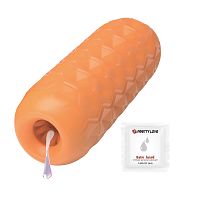 Pomarańczowy żelowy masturbator męski z masującymi kuleczkami - 78647783 - 4