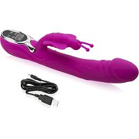 Wysokiej jakości duży wibrator z motylkiem podgrzewany do 45stc - 71637444 - 2