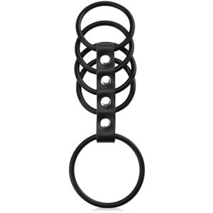 RINGI EREKCYJNE NA PENISA I JĄDRA POŁĄCZONE SKÓRZANYM PASEM - PENIS W NIEWOLI BDSM - 79051281