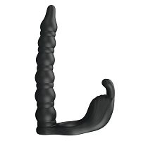 Wibrująca nakładka na penisa z dildo i stymulatorem łechtaczki - 72010044 - 3