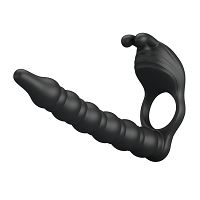 Wibrująca nakładka na penisa z dildo i stymulatorem łechtaczki - 72010044 - 4