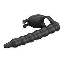 Wibrująca nakładka na penisa z dildo i stymulatorem łechtaczki - 72010044 - 5