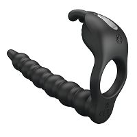 Wibrująca nakładka na penisa z dildo i stymulatorem łechtaczki - 72010044 - 6