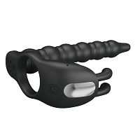 Wibrująca nakładka na penisa z dildo i stymulatorem łechtaczki - 72010044 - 7
