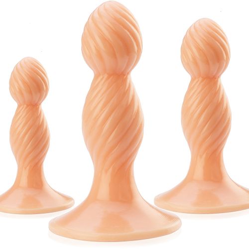 Zestaw 3 korków analnych na przyssawkach prążkowane plugi – 74152773