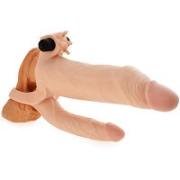 Powiększająca 2,5 cm nakładka erekcyjna z pierścieniem na jądra i analnym dildo - 79137157 - 2