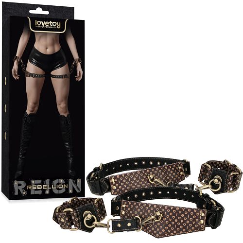Rebellion skórzana uprząż BDSM opaski na uda + kajdanki na ręce - 75589662