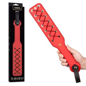 Masywna czerwona packa BDSM ze sznurowaniem 38 cm - 72142572