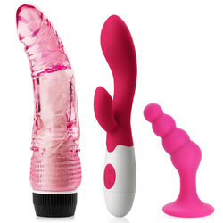 Zestaw Dla Kobiet: Silikonowy Wibrator, Wibrujące Dildo, Anal Plug - 74242515