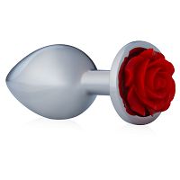 Stalowy elegancki korek analny z różą 9 cm - 71737640 - 3