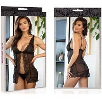 Erotyczna halka z regulowanymi ramiączkami koszulka babydoll + stringi - 72655620 - 4