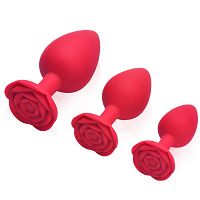 Czerwony zestaw korków analnych 3 klasyczne + wibrujący - 78063293 - 3