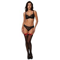 Eleganckie czarne pończochy z czerwonymi kokardkami bielizna - 70798946 - 2