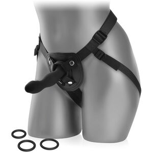 SOLIDNY, WYGODNY PAS STRAP-ON Z SILIKONOWYM PENISEM I ZESTAWEM RINGÓW - 71694560