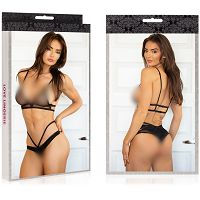 Komplet erotycznej bielizny damskiej biustonosz + stringi z siateczki - 79041320 - 3