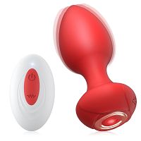 Czerwony wibrujący korek analny 10 programów + pilot  - 70576992 - 3