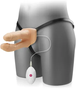 Wibrująca pusta proteza penisa z dodatkowym dildo analnym uniwersalny strap-on - 70117566