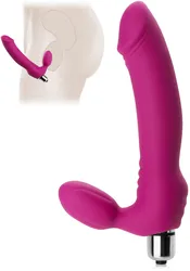Silikonowy penis z nasadką - strap on - podwójna wibrująca przyjemność - 79624718