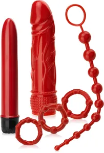 Sex zestaw dla par - wibrator + nakładka na penisa + sonda analna + 3 ringi - 74783777